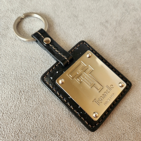 Tignanello keyring women's black square leather chunky metal logo keychain gift - Picture 2 of 5